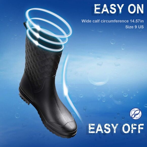 Women Rain Boots Waterproof Mid Calf Lightweight Stylish Gardening Shoes - Picture 3 of 7